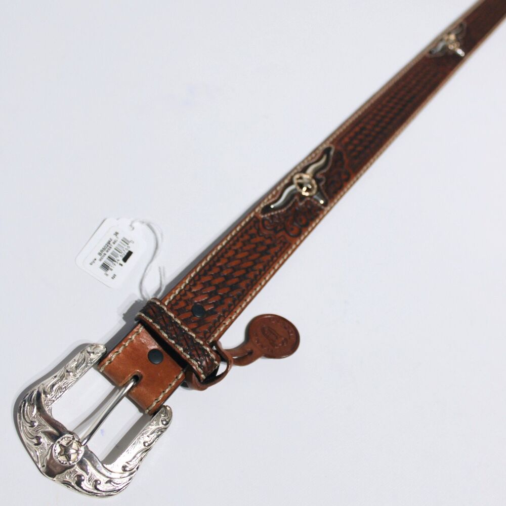 NWT Justin Texas Longhorn Brown Leather Western Belt Men Size 36 (44" x 1.5") - Picture 6 of 14